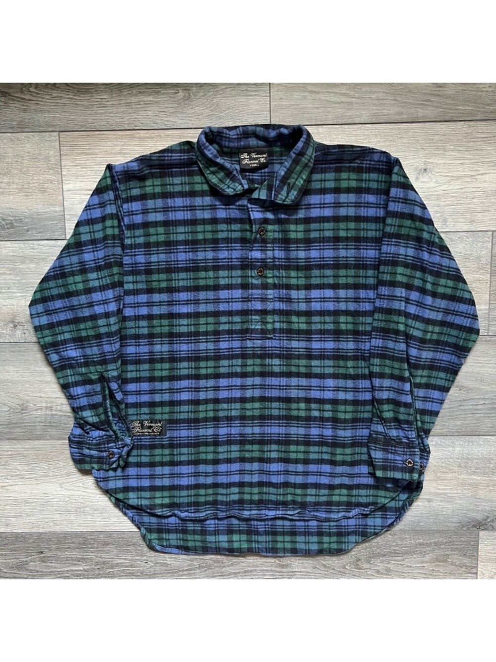 The Vermont Flannel Co. Men XS Plaid Flannel Button-Up Henley Shirt Blackwatch